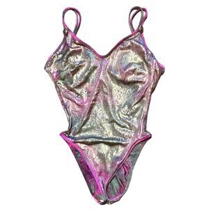 Vintage Rose Marie Reid Floral Gold Leaf Damask Metallic One piece swimsuit Sz S